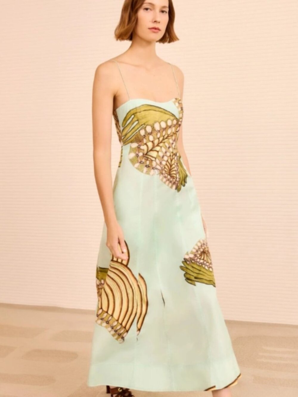 NWOT ULLA JOHNSON Vesela Cami Midi Dress in Water Blossoms L $750